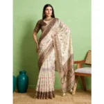 Generic Women's Silk Blend Printed Saree With Unstitched Blouse 5.5Mtr (Cream) - Image 2