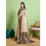 Generic Women's Silk Blend Printed Saree With Unstitched Blouse 5.5Mtr (Cream) - Image 4