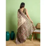 Generic Women's Silk Blend Printed Saree With Unstitched Blouse 5.5Mtr (Cream) - Image 3