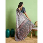 Generic Women's Silk Blend Printed Saree With Unstitched Blouse 5.5Mtr (Grey) - Image 4