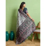 Generic Women's Silk Blend Printed Saree With Unstitched Blouse 5.5Mtr (Grey) - Image 4