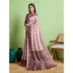 Generic Women's Silk Blend Printed Saree With Unstitched Blouse 5.5Mtr (Grey) - Image 3