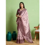 Generic Women's Silk Blend Printed Saree With Unstitched Blouse 5.5Mtr (Grey) - Image 2