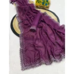 Generic Women's Georgette Stone Work Saree With Unstitched Blouse 5.5Mtr (Purple) - Image 2