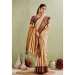 Generic Women's Silk Blended Jaquard Woven Saree With Unstitched Blouse 5.5Mtr (Beige) - Image 5