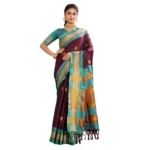 Generic Women's Silk Blended Jaquard Woven Saree With Unstitched Blouse 5.5Mtr (Purple) - Image 2