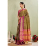 Generic Women's Silk Blended Jaquard Woven Saree With Unstitched Blouse 5.5Mtr (Green) - Image 3