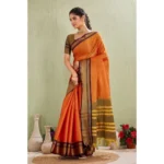 Generic Women's Silk Blended Jaquard Woven Saree With Unstitched Blouse 5.5Mtr (Orange) - Image 4