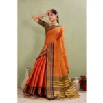 Generic Women's Silk Blended Jaquard Woven Saree With Unstitched Blouse 5.5Mtr (Orange) - Image 3