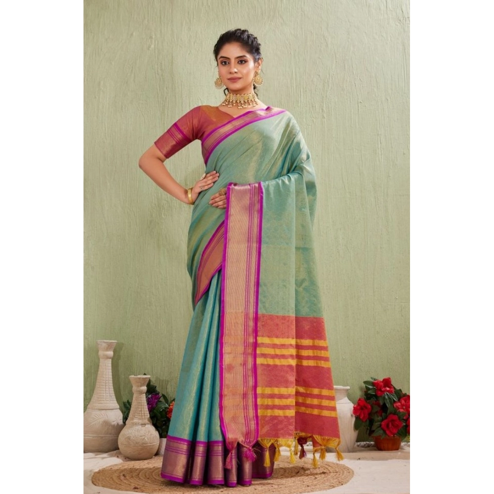 PID-62424-Generic-Women-s-Silk-Blended-Jaquard-Woven-Saree-With-Unstitched-Blouse-5-5-Mtr-Light-Gree-1000x1000-1.webp Generic Women's Silk Blended Jaquard Woven Saree With Unstitched Blouse 5.5Mtr (Light Green) - Image 1