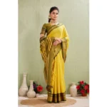 Generic Women's Silk Blended Jaquard Woven Saree With Unstitched Blouse 5.5Mtr (Yellow) - Image 4