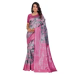 Generic Women's Banarasi Silk Jaquard Woven Saree With Unstitched Blouse 5.5Mtr (Pink) - Image 2