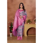 Generic Women's Banarasi Silk Jaquard Woven Saree With Unstitched Blouse 5.5Mtr (Pink) - Image 5
