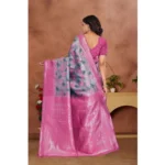 Generic Women's Banarasi Silk Jaquard Woven Saree With Unstitched Blouse 5.5Mtr (Pink) - Image 3