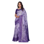 Generic Women's Banarasi Silk Jaquard Woven Saree With Unstitched Blouse 5.5Mtr (Purple) - Image 2