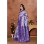 Generic Women's Banarasi Silk Jaquard Woven Saree With Unstitched Blouse 5.5Mtr (Purple) - Image 5