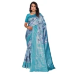 Generic Women's Banarasi Silk Jaquard Woven Saree With Unstitched Blouse 5.5Mtr (Light Blue) - Image 2