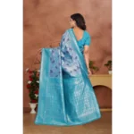 Generic Women's Banarasi Silk Jaquard Woven Saree With Unstitched Blouse 5.5Mtr (Light Blue) - Image 3