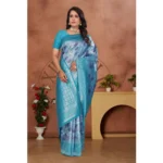 Generic Women's Banarasi Silk Jaquard Woven Saree With Unstitched Blouse 5.5Mtr (Light Blue) - Image 5