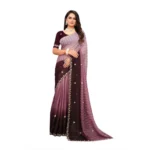 Generic Women's Chiffon Embroidred Saree With Unstitched Blouse 5.5Mtr (Beige)