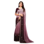 Generic Women's Chiffon Embroidred Saree With Unstitched Blouse 5.5Mtr (Beige) - Image 2