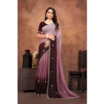 Generic Women's Chiffon Embroidred Saree With Unstitched Blouse 5.5Mtr (Beige) - Image 5