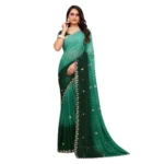 Generic Women's Chiffon Embroidred Saree With Unstitched Blouse 5.5Mtr (Dark Green) - Image 2