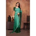 Generic Women's Chiffon Embroidred Saree With Unstitched Blouse 5.5Mtr (Dark Green) - Image 4