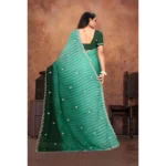 Generic Women's Chiffon Embroidred Saree With Unstitched Blouse 5.5Mtr (Dark Green) - Image 3