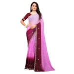 Generic Women's Chiffon Embroidred Saree With Unstitched Blouse 5.5Mtr (Pink) - Image 2