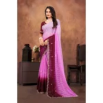 Generic Women's Chiffon Embroidred Saree With Unstitched Blouse 5.5Mtr (Pink) - Image 5