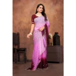 Generic Women's Chiffon Embroidred Saree With Unstitched Blouse 5.5Mtr (Pink) - Image 4