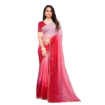 Generic Women's Chiffon Embroidred Saree With Unstitched Blouse 5.5Mtr (Pink) - Image 2