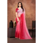 Generic Women's Chiffon Embroidred Saree With Unstitched Blouse 5.5Mtr (Pink) - Image 5