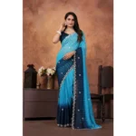 Generic Women's Chiffon Embroidred Saree With Unstitched Blouse 5.5Mtr (Light Blue)