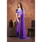 Generic Women's Chiffon Embroidred Saree With Unstitched Blouse 5.5Mtr (Purple) - Image 5