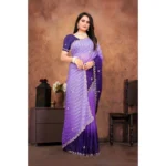 Generic Women's Chiffon Embroidred Saree With Unstitched Blouse 5.5Mtr (Purple) - Image 4