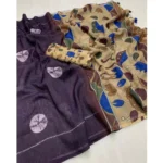 Generic Women's Linen Printed Saree With Unstitched Blouse 5.5Mtr (Purple) - Image 2