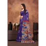 Generic Women's Linen Printed Saree With Unstitched Blouse 5.5Mtr (Purple) - Image 4