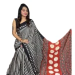 Generic Women's Satin Printed Saree With Unstitched Blouse 5.5Mtr (Black) - Image 2