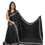 Generic Women's Satin Printed Saree With Unstitched Blouse 5.5Mtr (Black) - Image 2