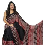 Generic Women's Satin Printed Saree With Unstitched Blouse 5.5Mtr (Black) - Image 2