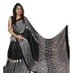 Generic Women's Satin Printed Saree With Unstitched Blouse 5.5Mtr (Black) - Image 2
