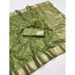 Generic Women's Jacquard Silk Jaquard Woven Saree With Unstitched Blouse 5.5Mtr (Green)