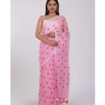 Generic Women's Linen Printed Saree With Unstitched Blouse 5.5Mtr (Pink)