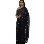 Generic Women's Linen Printed Saree With Unstitched Blouse 5.5Mtr (Black) - Image 2