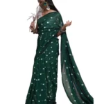 Generic Women's Linen Printed Saree With Unstitched Blouse 5.5Mtr (Green) - Image 2