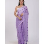 Generic Women's Linen Printed Saree With Unstitched Blouse 5.5Mtr (Purple)