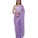 Generic Women's Linen Printed Saree With Unstitched Blouse 5.5Mtr (Purple) - Image 2