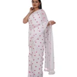 Generic Women's Linen Printed Saree With Unstitched Blouse 5.5Mtr (White) - Image 2
